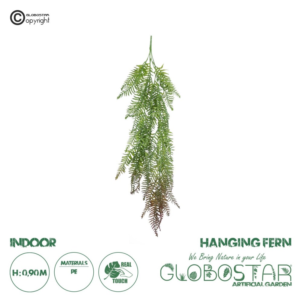 GloboStar® Artificial Garden HANGING FERN 20862 Τεχνητό Διακοσμητικό Κρεμαστό Φυτό Φτέρη Μ28 x Π15 x Υ90cm